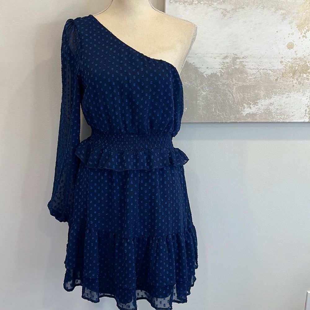 Altar’d State One Shoulder long sleeve dress (navy)